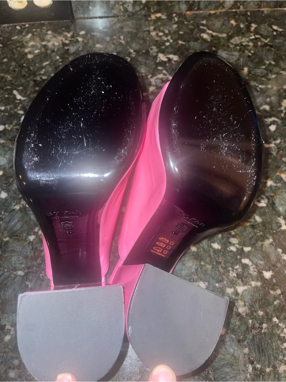 New! BY FAR Pink Brad Patent Platform 120mm Mule Sandals Barbie Pink💖 38 or US 8